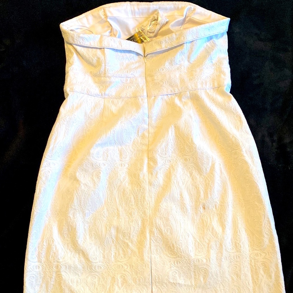 WHBM, White Strapless Jacquard Dress